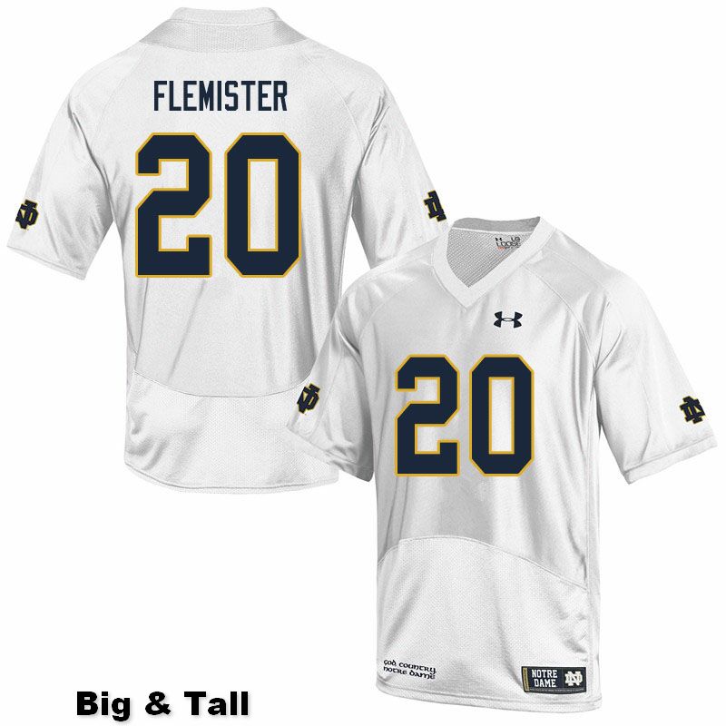 Men's NCAA Notre Dame Fighting Irish #20 C'Bo Flemister Stitched College Under Armour Authentic White Big & Tall Football Jersey UR10C04QD